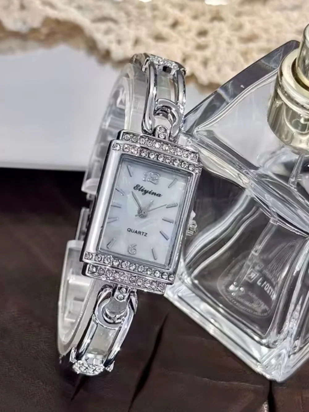 Elvyna Silver-Tone Crystal Bracelet Women's Quartz Watch